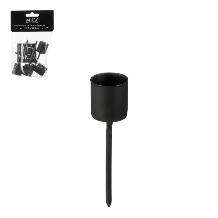 Svarte lysholdere med spyd, 4-pak