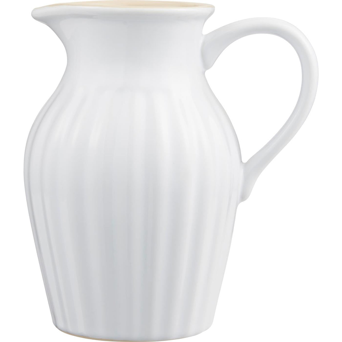 Hvit myntekanne fra Ib Laursen i fargen Pure White med brede riller, beige innerside og hank, 1,7 liter.