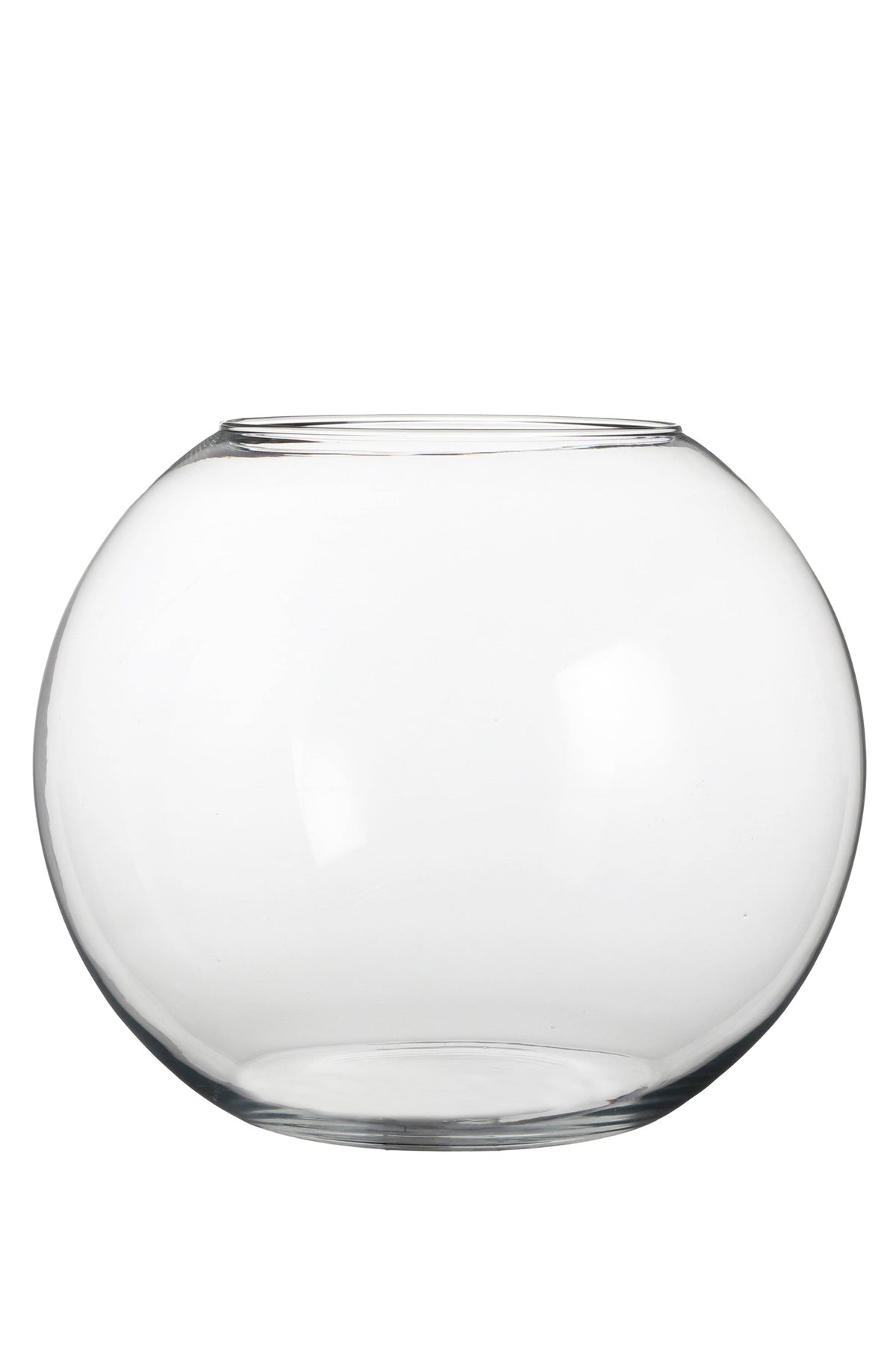 Stor rund glassbolle i klart glass med åpen topp til terrarier, planter og dekorative oppstillinger