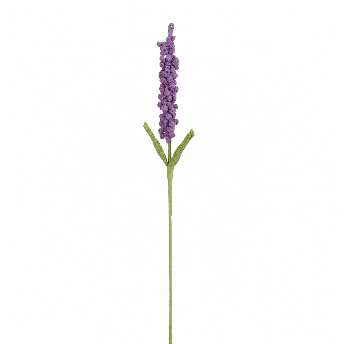 Mørkelilla heklet lavendelblomst i polyester med lang grønn stilk