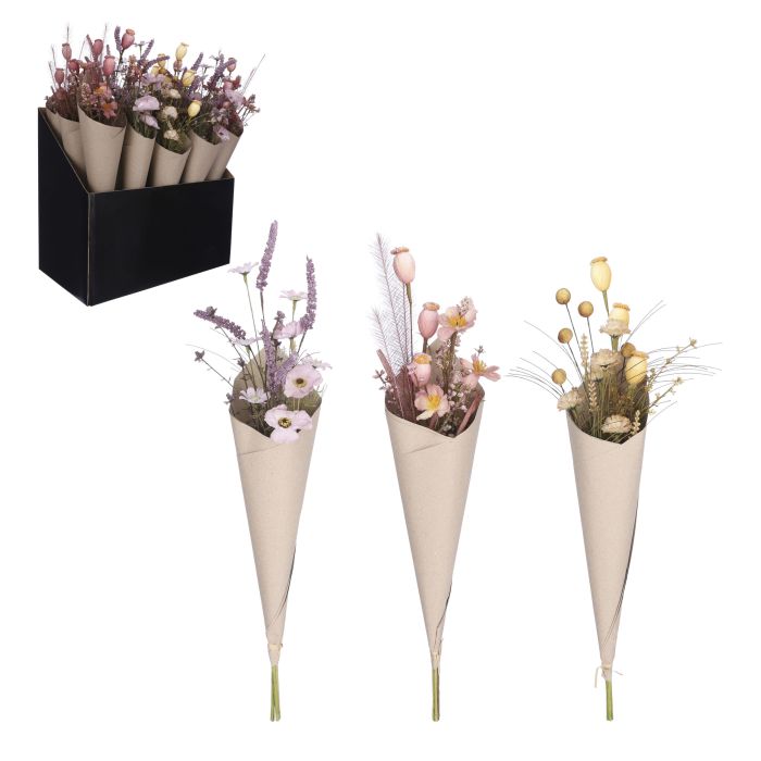 Blomsterbuket i tørret look - lilla 60 cm
