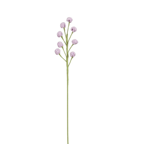 Lilla heklet blomsterstilk med små blomsterhoder til en fargerik bukett