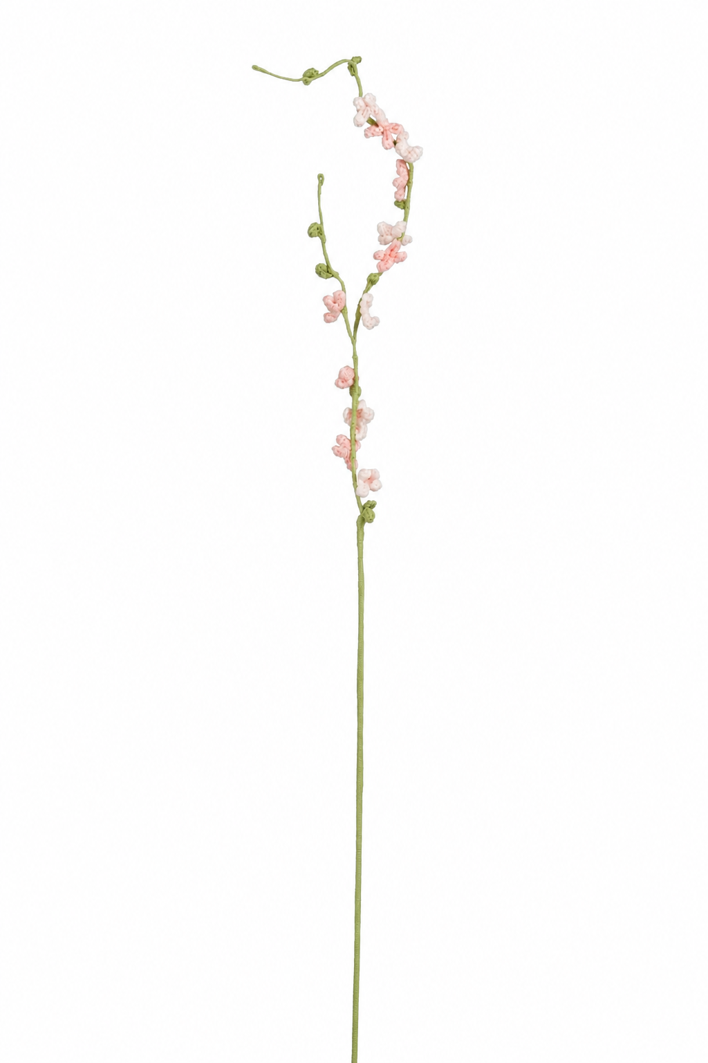 Lys lyserosa heklet blomstergren med små blomster til vårbuketter og vaser
