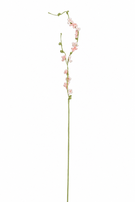 Lys lyserosa heklet blomstergren med små blomster til vårbuketter og vaser