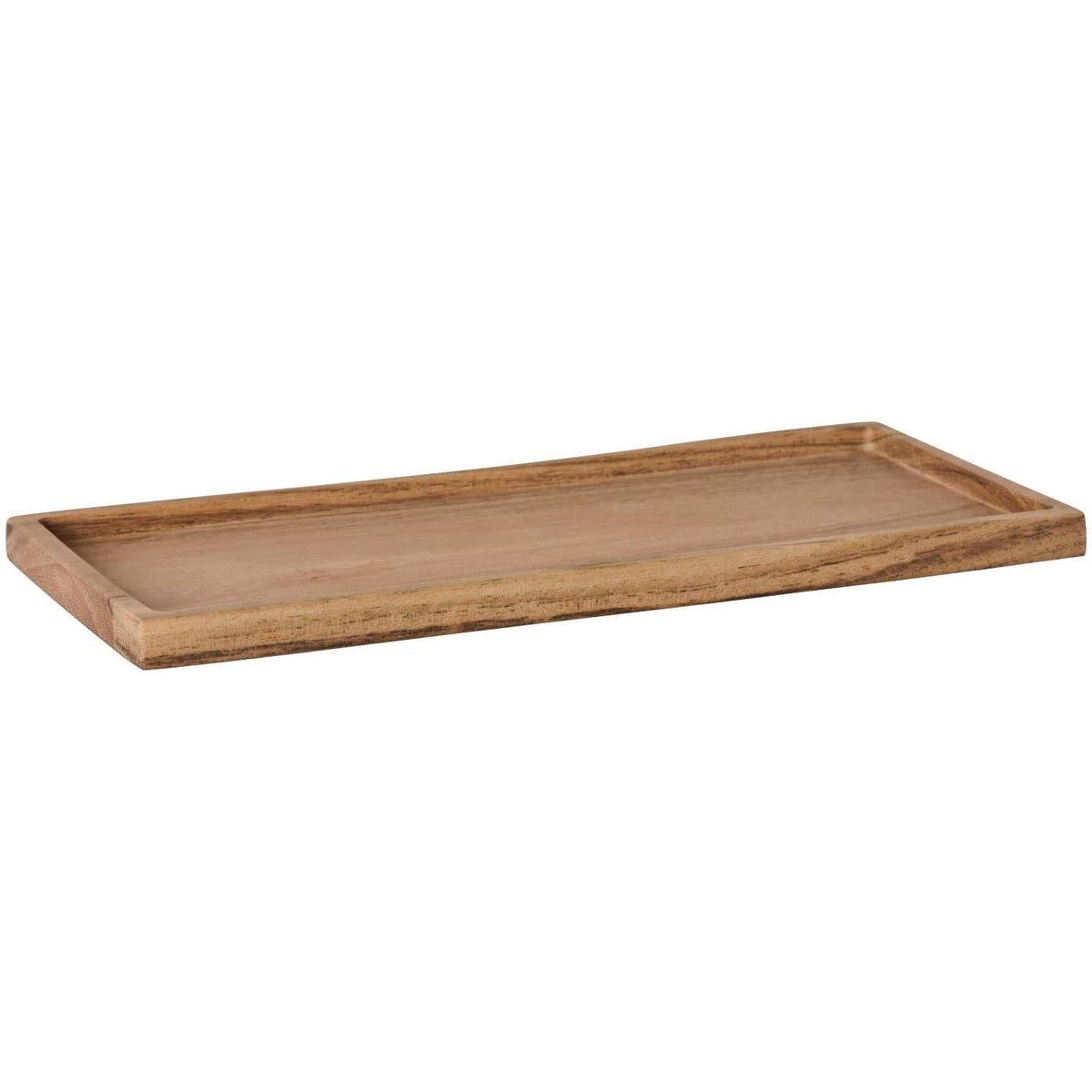 Avlangt trebrett fra Ib Laursen, laget av akasietre, med naturlige åretegninger og lav kant, 30 x 13 cm.