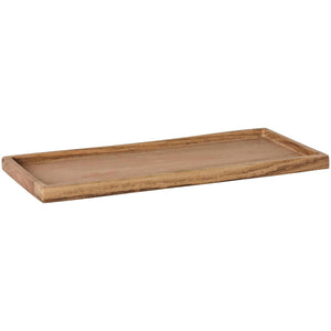 Avlangt trebrett fra Ib Laursen, laget av akasietre, med naturlige åretegninger og lav kant, 30 x 13 cm.