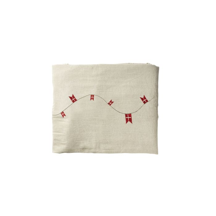 Fødselsdagsdug med flag coated 140 cm x 360 cm hørfarvet
