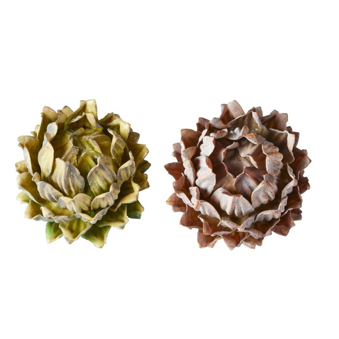 Kunstige protea blomsterhoveder i grønne og brune nuancer