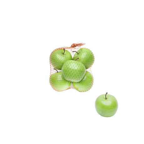Naturtro kunstige grønne æbler i 6 pak til dekoration og frugtskåle.