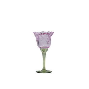 Lysestage i glas tulipan lyserød 20 cm høj