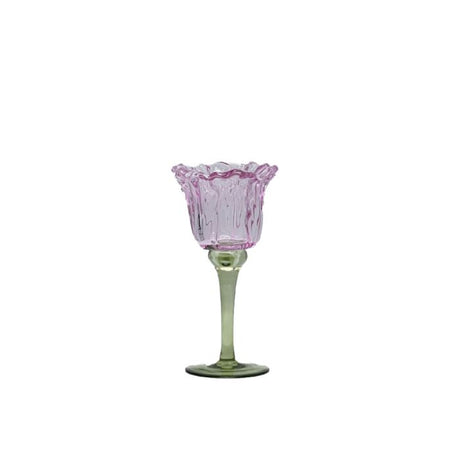 Lysestage i glas tulipan lyserød 20 cm høj