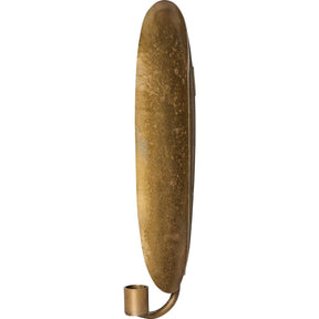 Rustikk gullfarget vegglysestake fra Ib Laursen i metall med lang, bladformet bakplate og holder til kronelys.