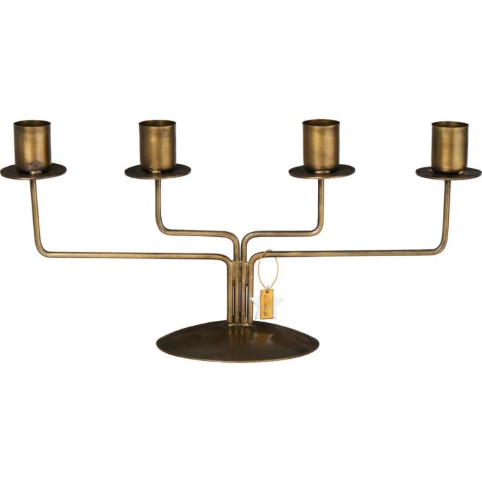 Lysestage til fire kronelys i guldfarvet metal med elegant design