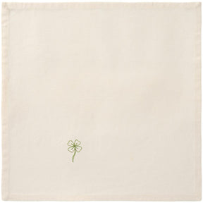 Stofserviet fra Ib Laursens Flora serie med broderet grøn firkløver på