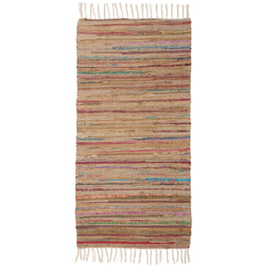 Brun multifarget klutløper fra Ib Laursen i 100 % bomull med vevde, fargerike striper og lyse frynser, 60 x 120 cm.