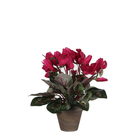 Kunstig alpeviol med mørk rosa blomster fra Mica