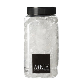 Store gjennomsiktige glassstein fra Mica Decorations i beholder med svart lokk til dekorasjon og julelandskap