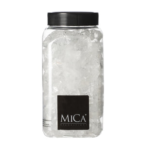 Store gjennomsiktige glassstein fra Mica Decorations i beholder med svart lokk til dekorasjon og julelandskap