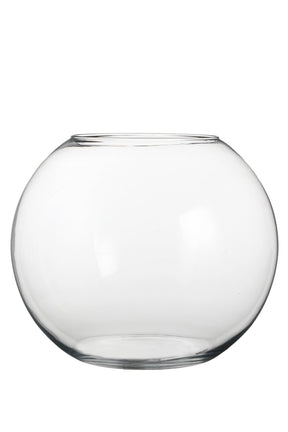 Stor rund glassbolle i klart glass med åpen topp til terrarier, planter og dekorative oppstillinger