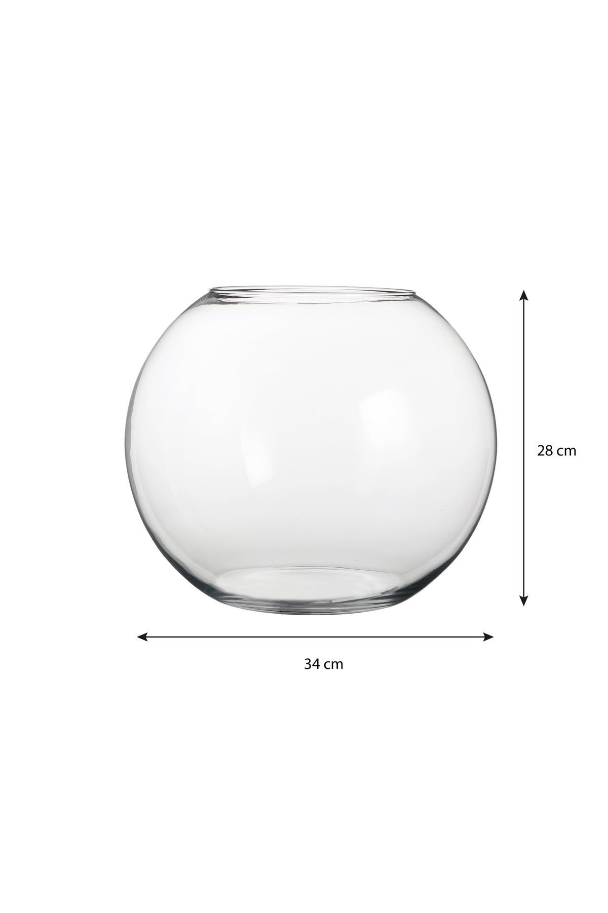 Stor kuleformet glassbolle, 34 cm i diameter og 28 cm høy