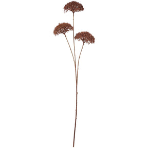 Kunstig blomsterstilk fra Ib Laursen med tre mørkebrune skjermblomster på lange, bladløse stilker.