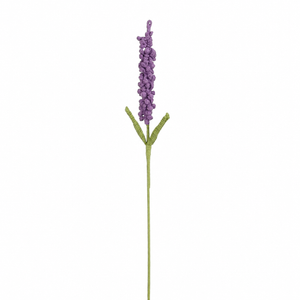 Mørkelilla heklet lavendelblomst i polyester med lang grønn stilk