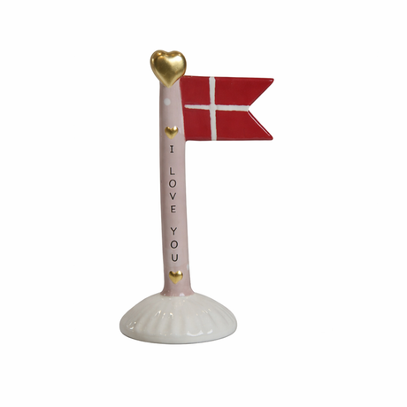 Flagg i keramikk med I love you på flaggstangen og lysgrå fot fra Speedtsberg